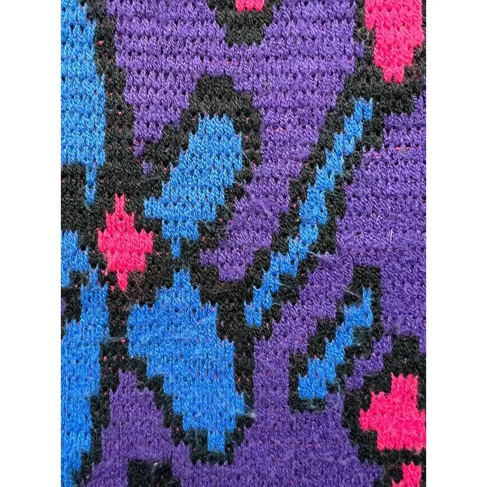 Vintage Abstract Flower Art Pattern Knit Sweater M Contemporary Purple Pink Blue